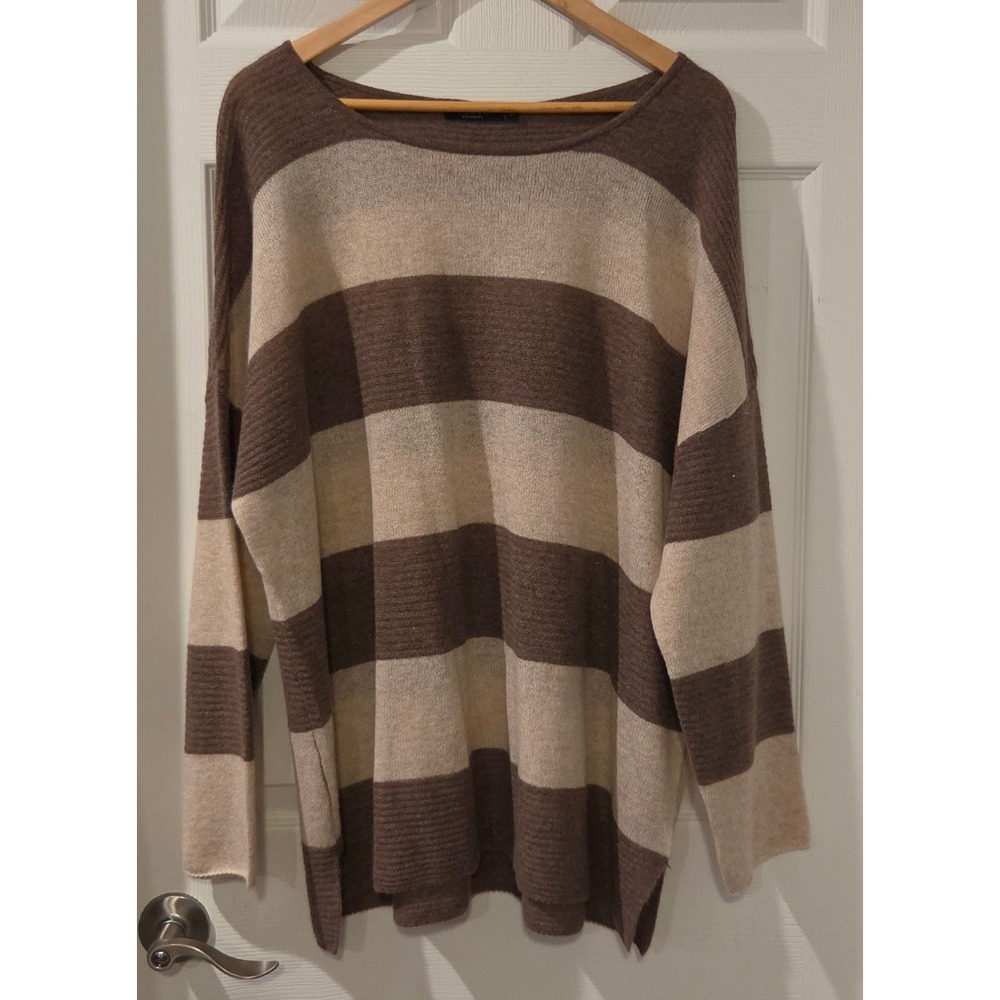Lusso Cashmere Sweater 2X NWT 100% Cashmere Brown Caramel Stripe Oversized Tunic